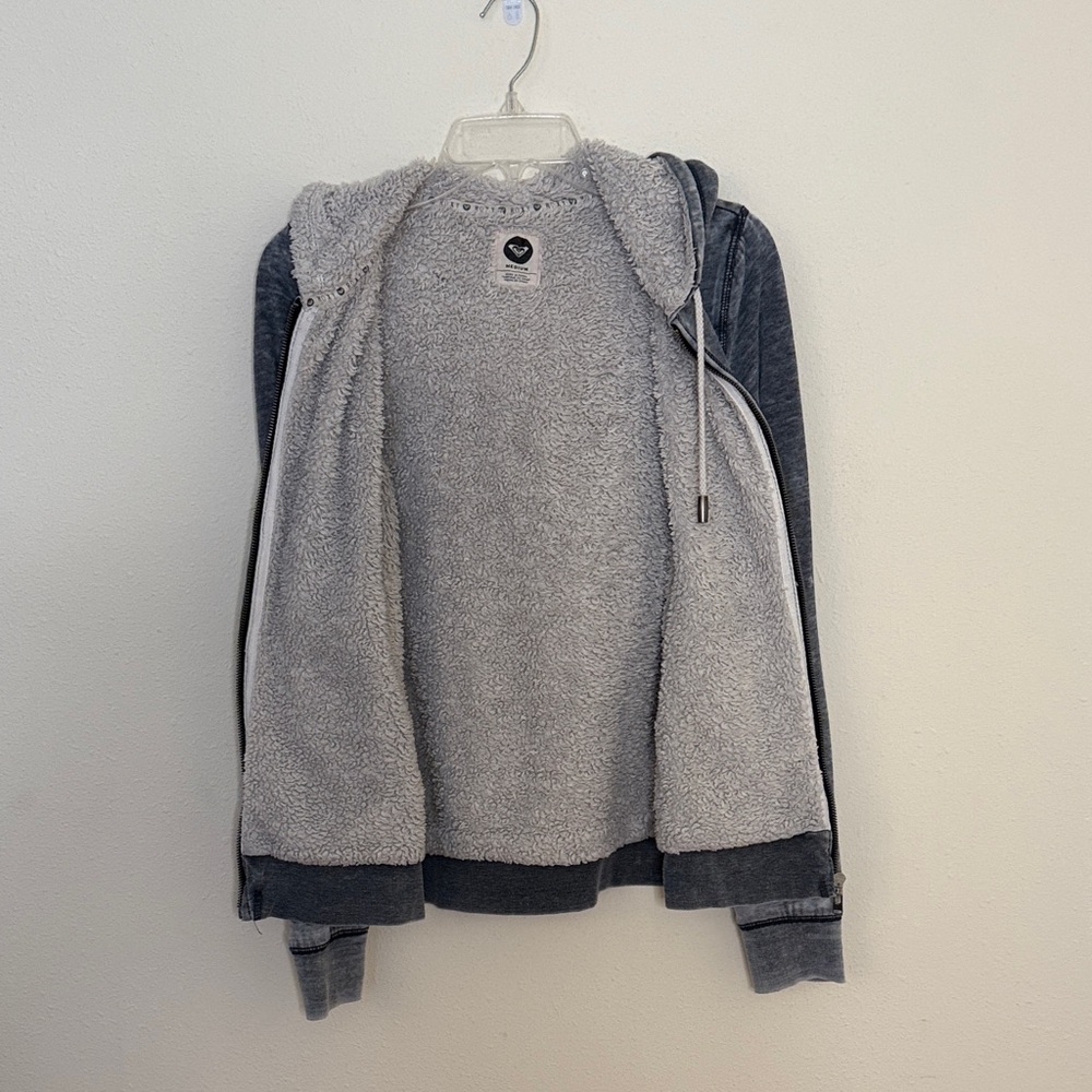 Roxy Gray Faded Zip-Up Hoodie with Sherpa Lining Women SizeM - Picture 3 of 6